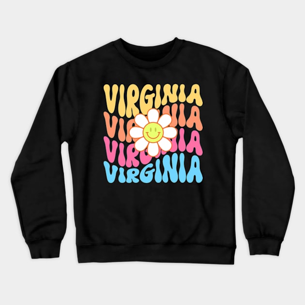 Virginia Groovy Daisy Travel Wanderlust State Crewneck Sweatshirt by Lavender Celeste